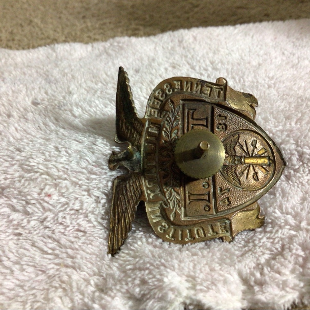 T.M.I. Military Institute Brass Eagle Shield Pin - Blue & Brass - Picture 5 of 15